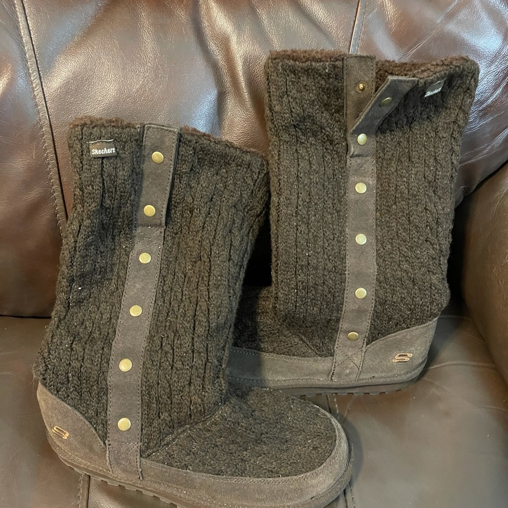 Sketcher knit and suede boots coco 7.5